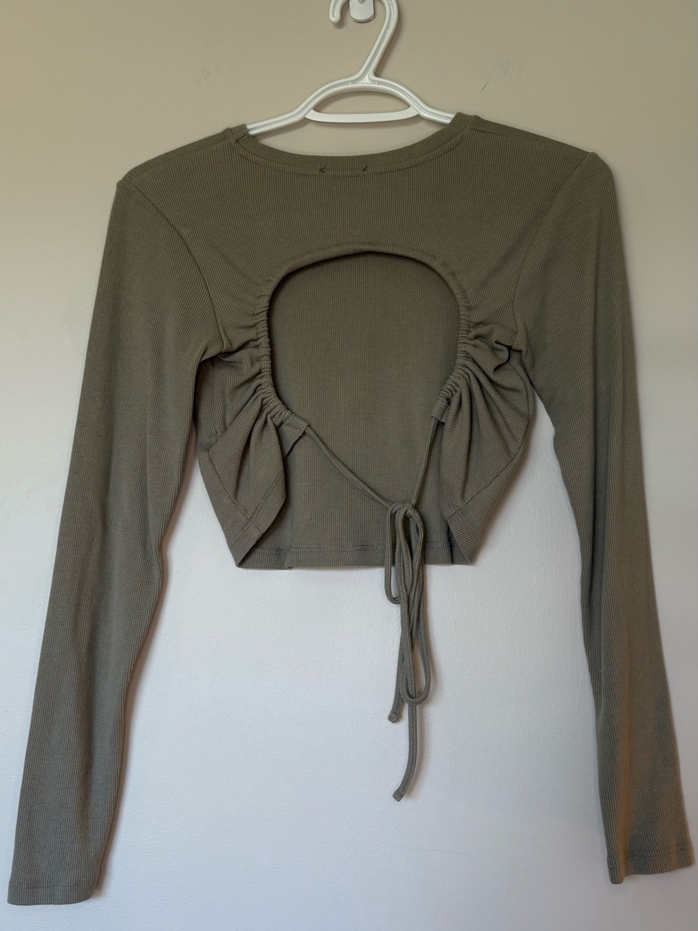 Dynamite Olive Ribbed Long Sleeve Drawstring Crop Top - Picture 2 of 4